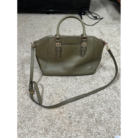 Michael Kors Ciara Top Zip Satchel Olive Green Leather Satchel Handbag Purse - Picture 2 of 9